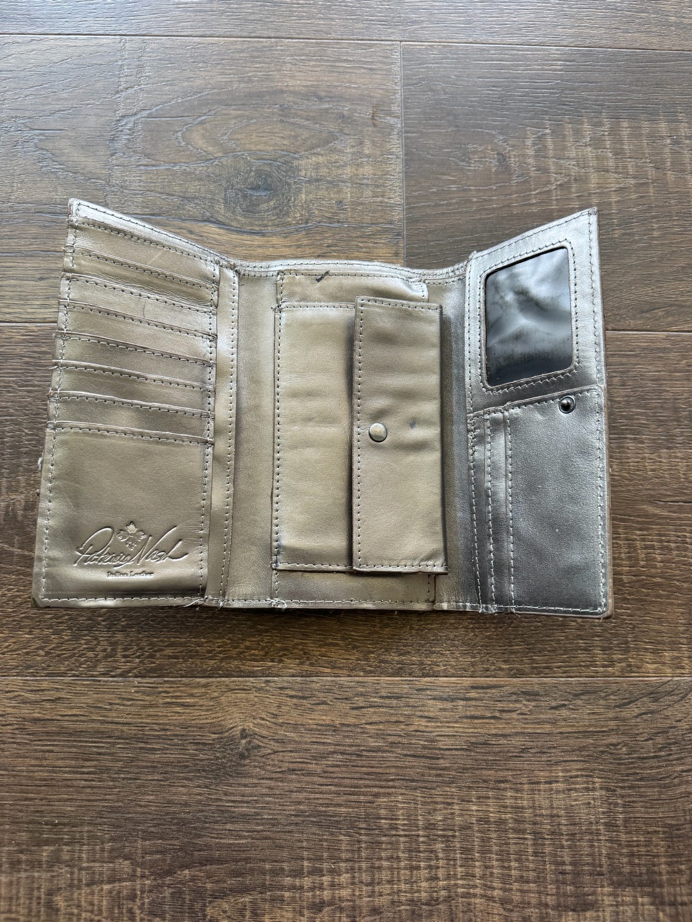 Patricia Nash Embossed Metallic Silver Leather Trifold Wallet - Picture 3 of 3